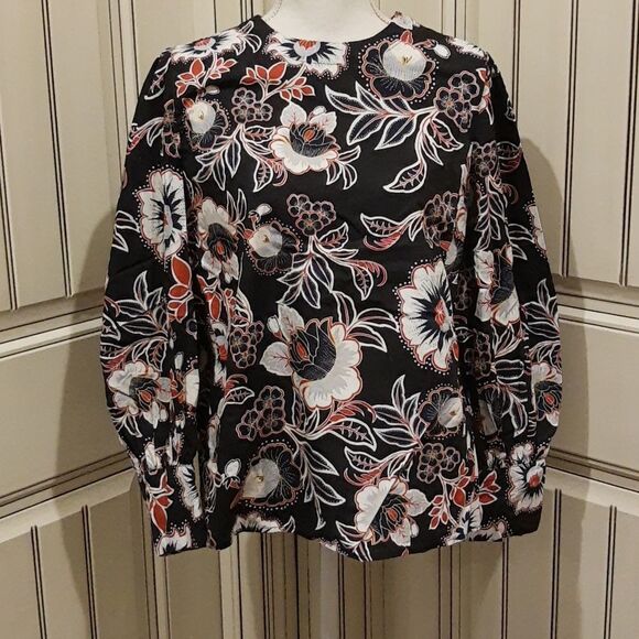 Who What Wear Top Size Large Rust Orange Black White Floral Button Back - Picture 1 of 7